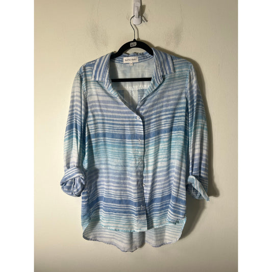 Bella Dahl Blue White Stripe Long Sleeve Button Up Shirt Sz M