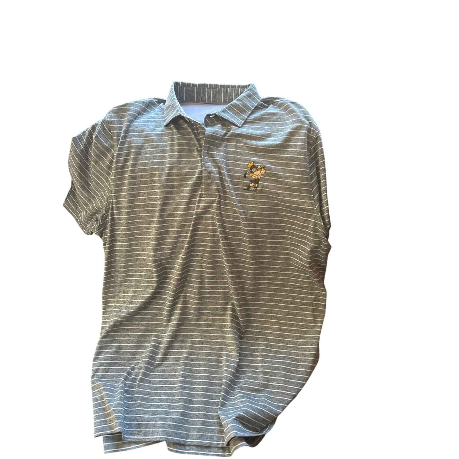 Men's Johnnie O Green and White Stripe Short Sleeve Spartan Shirt Sz XL