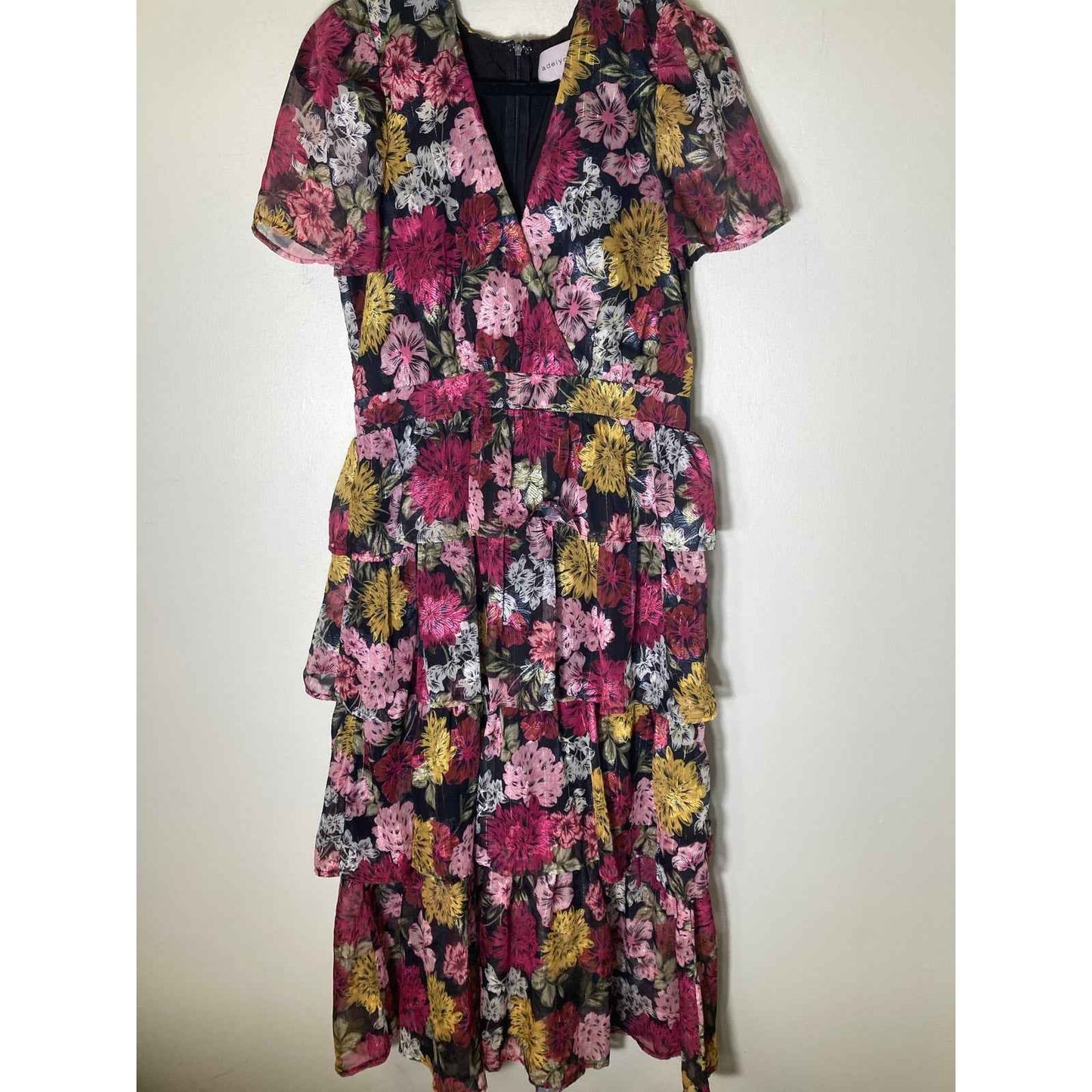 Adelyn Rae Multicolor Short Sleeve Ruffled Maxi Dress Sz L
