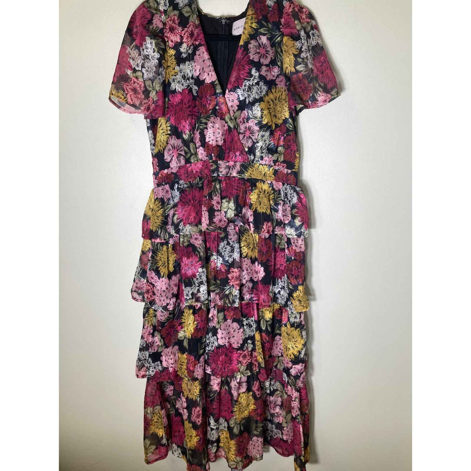 Adelyn Rae Multicolor Short Sleeve Ruffled Maxi Dress Sz L