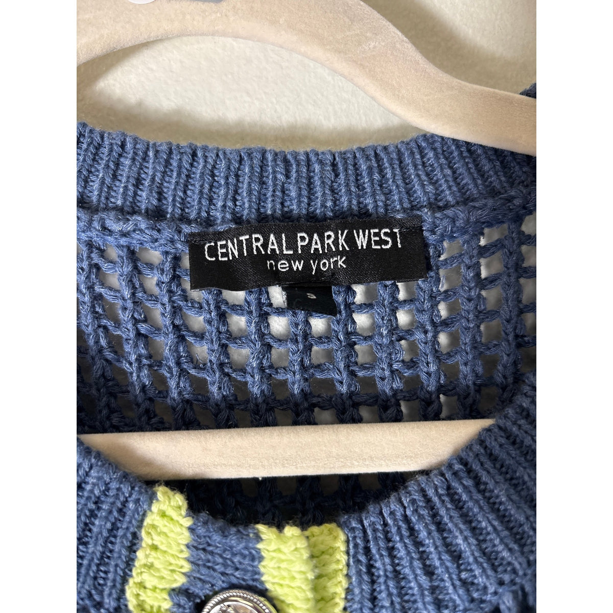 Central Park West Blue and Neon Cardigan Sweater Sz S