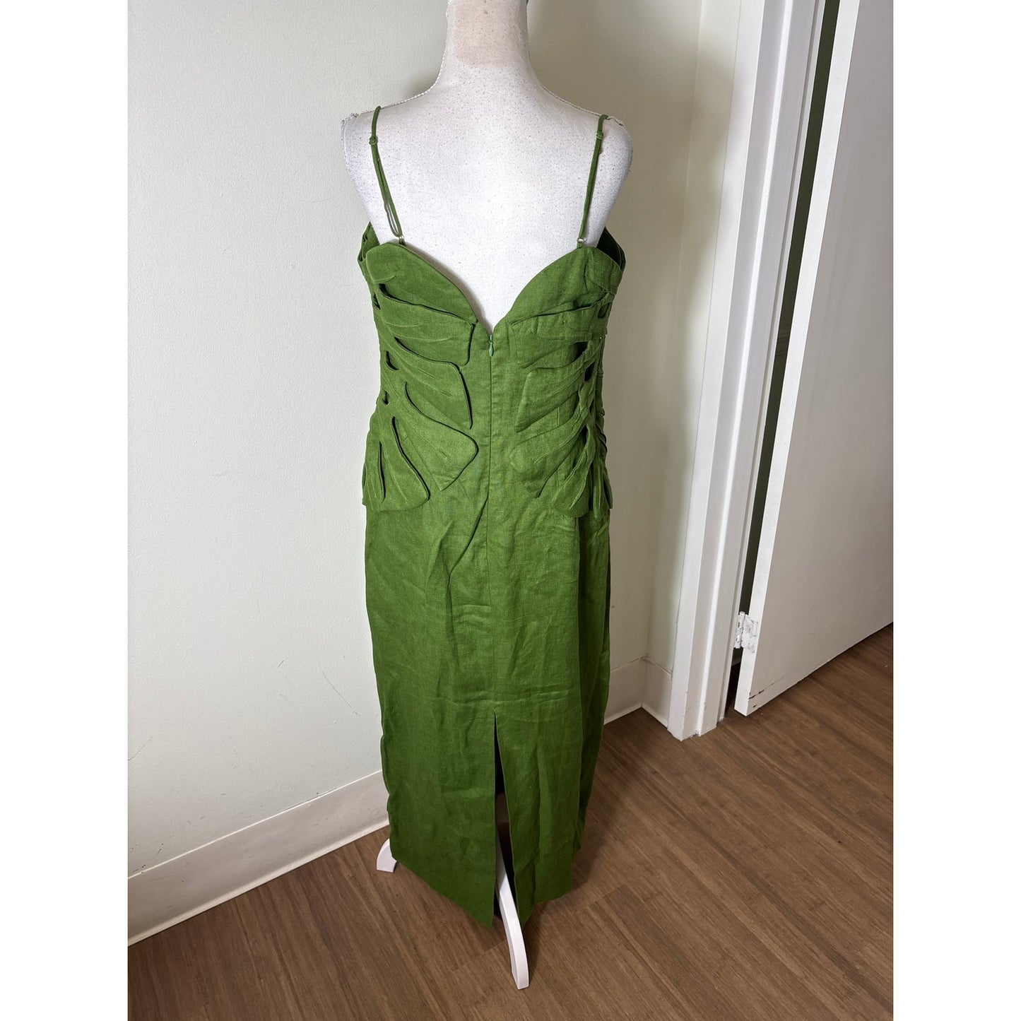 NWT Farm Rio Leafy Green Strapless "Leaf" Linen Maxi Dress Sz M