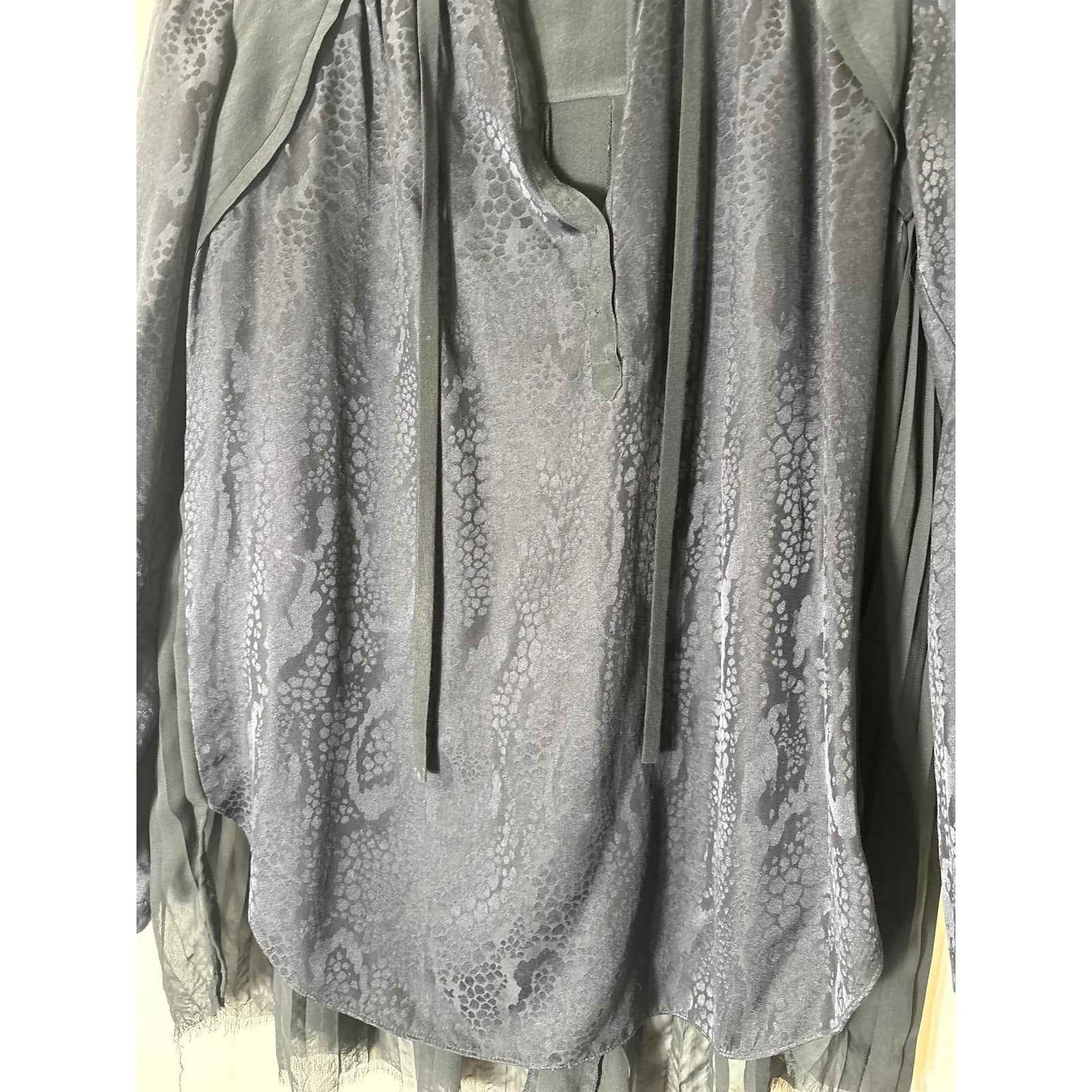 Rebecca Taylor Black Snake Skin Long Sleeve Silk Shirt Sz 6