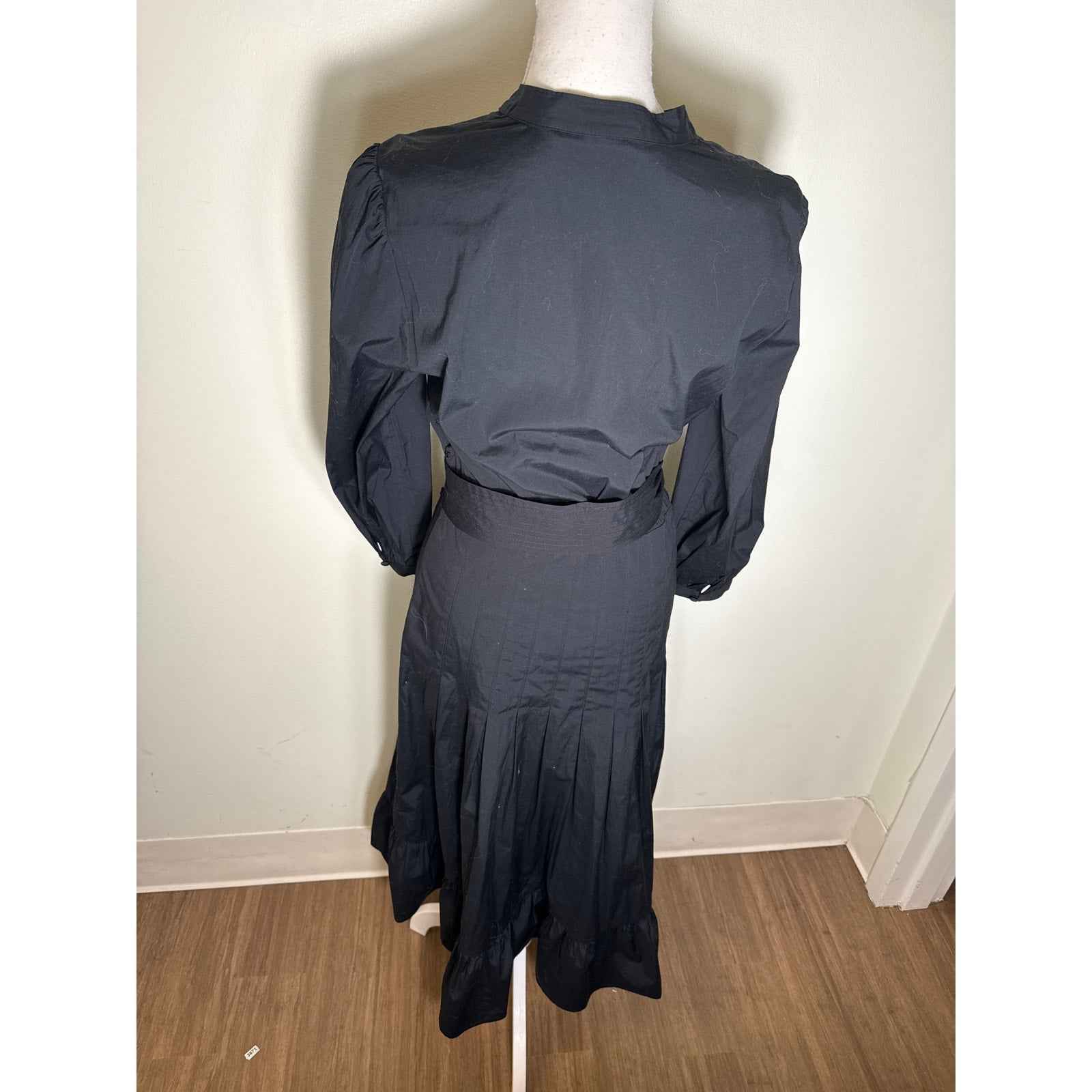Veronica Beard Black Long Sleeve Cotton Button Up Midi Dress Sz 6