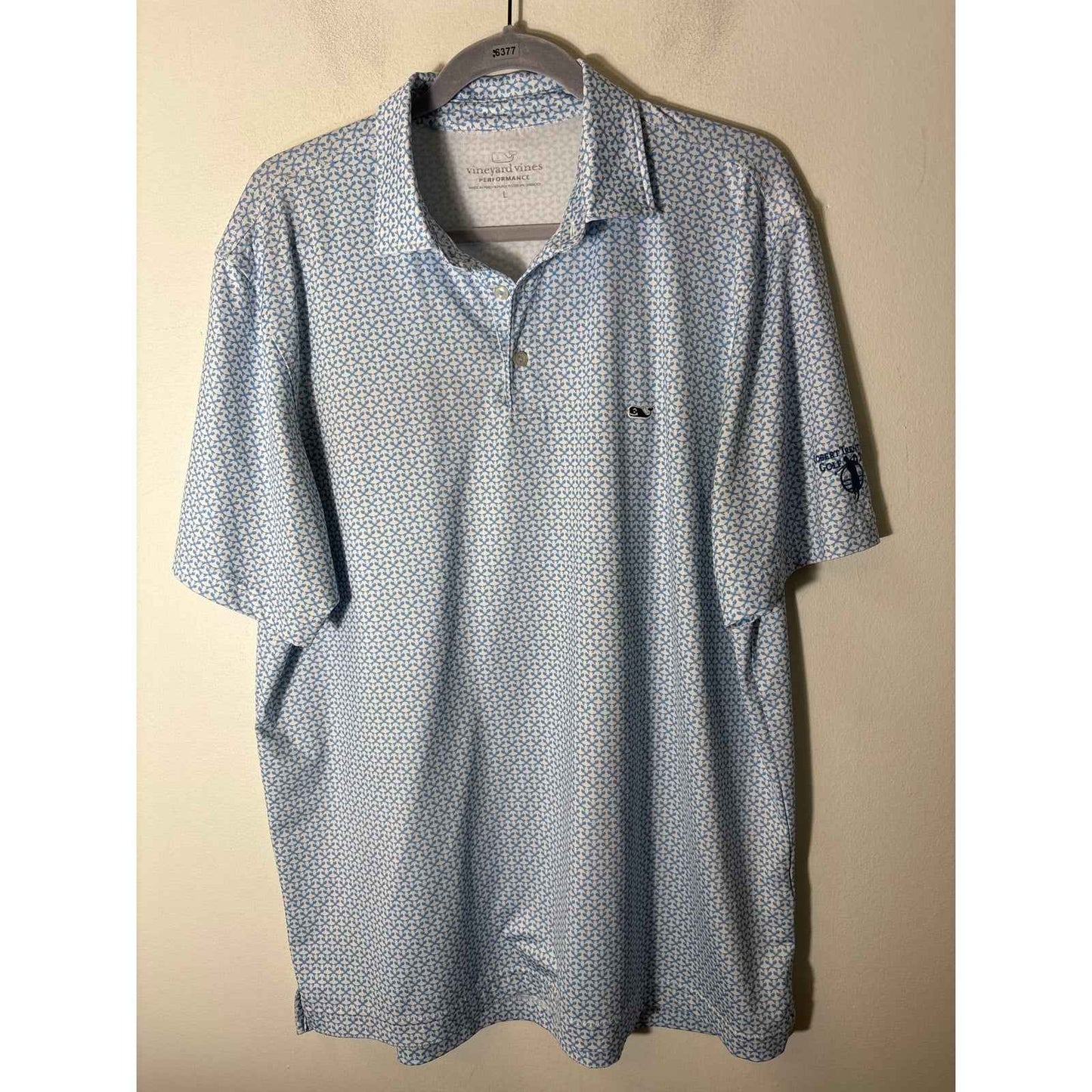 Men's Vineyard Vines Blue Cross Arrow Performance Golf Shirt Sz L