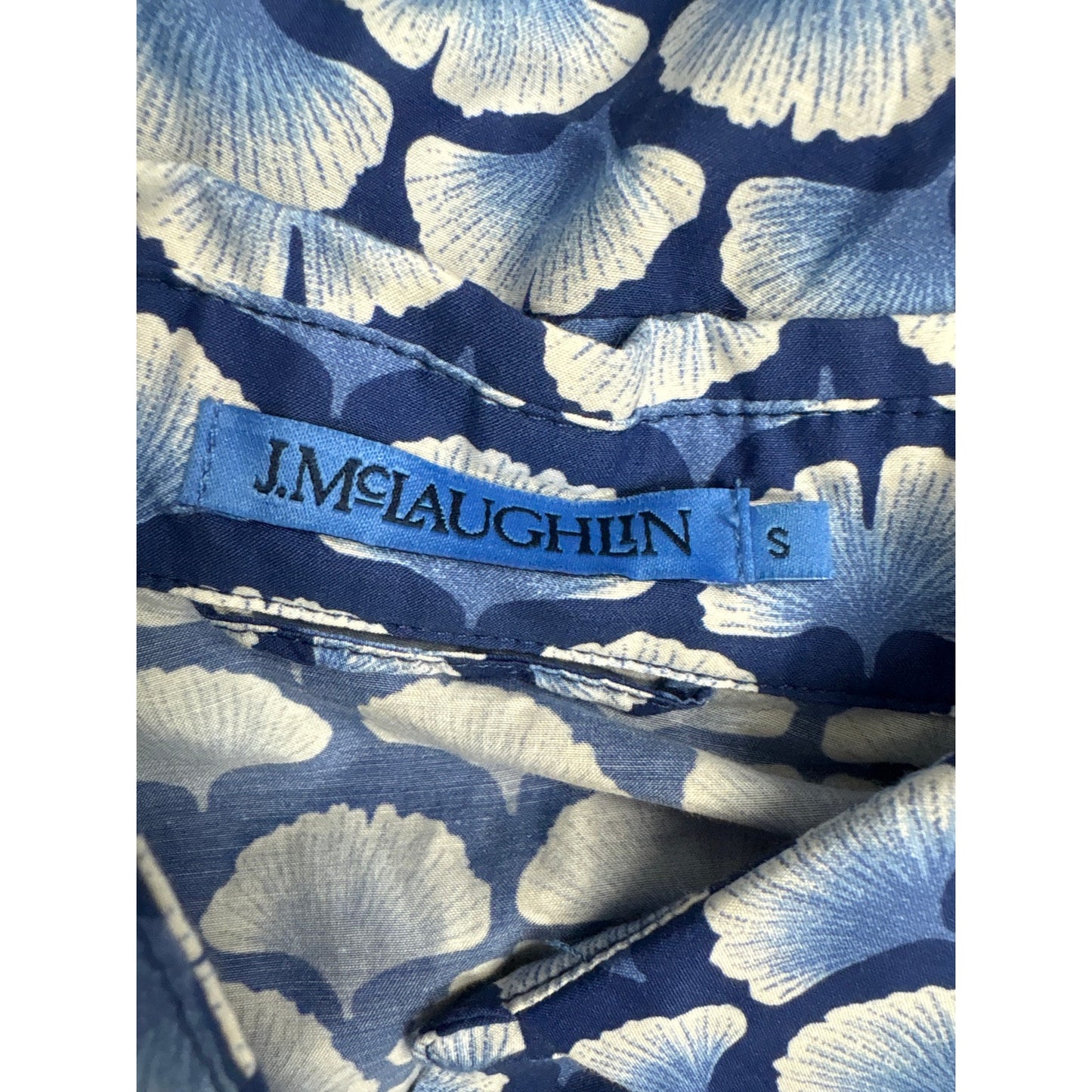 J. McLaughlin Blue White Leaf Print Half Sleeve Maxi Dress Sz S