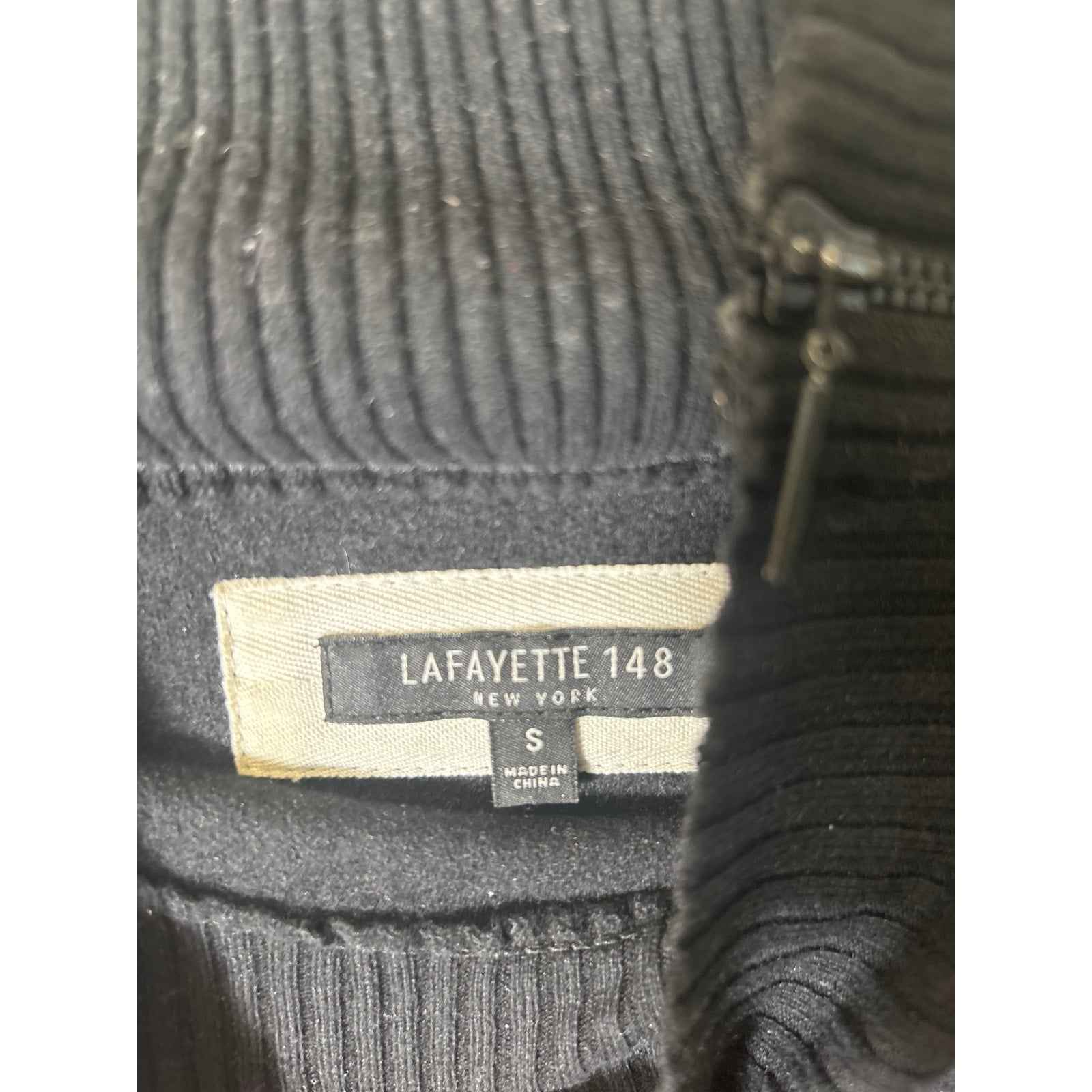 Lafayette 148 Black Long Sleeve Wool Mock Neck Shirt Sz S