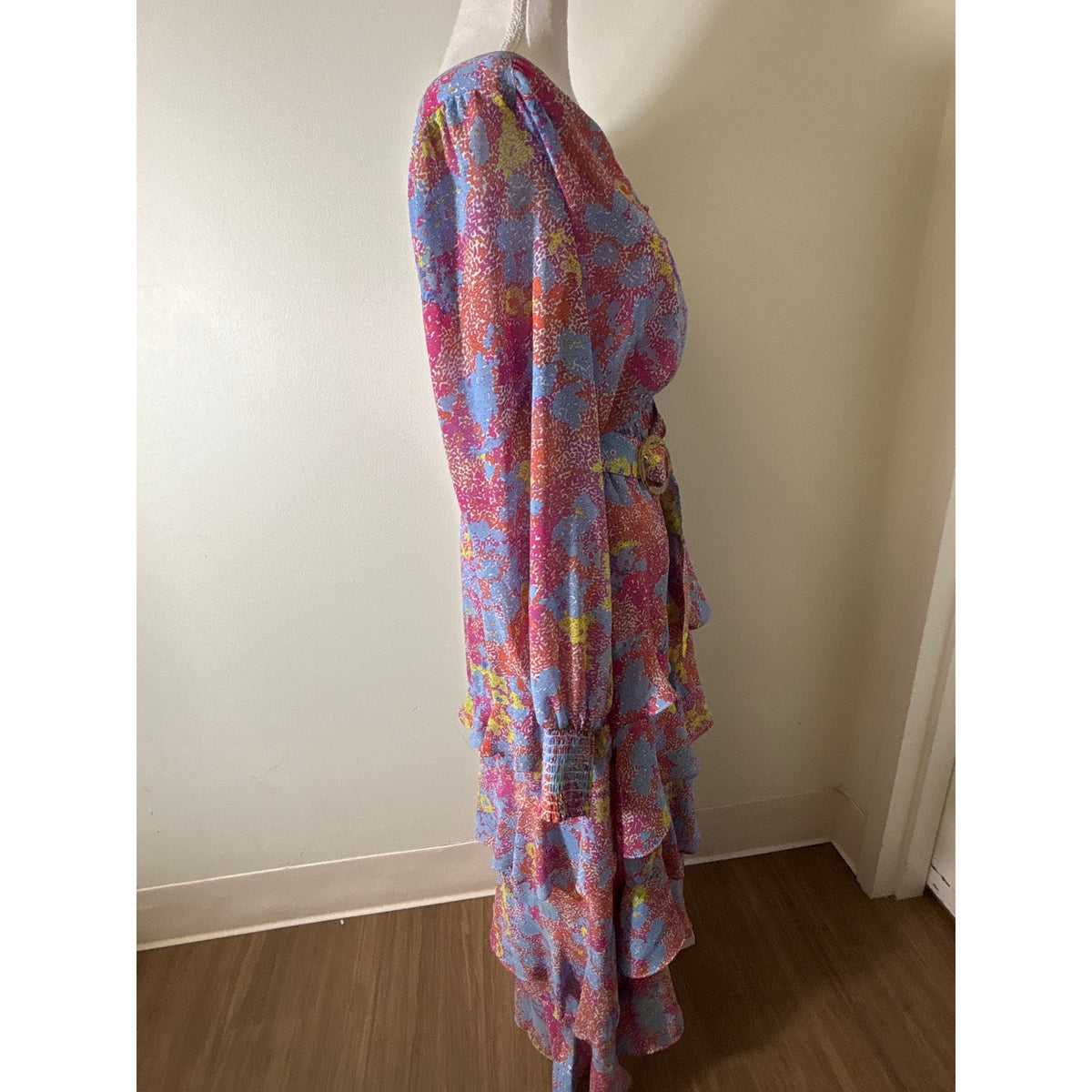 Allison New York Multicolor Long Sleeve Tiered Ruffled Maxi Dress Sz M