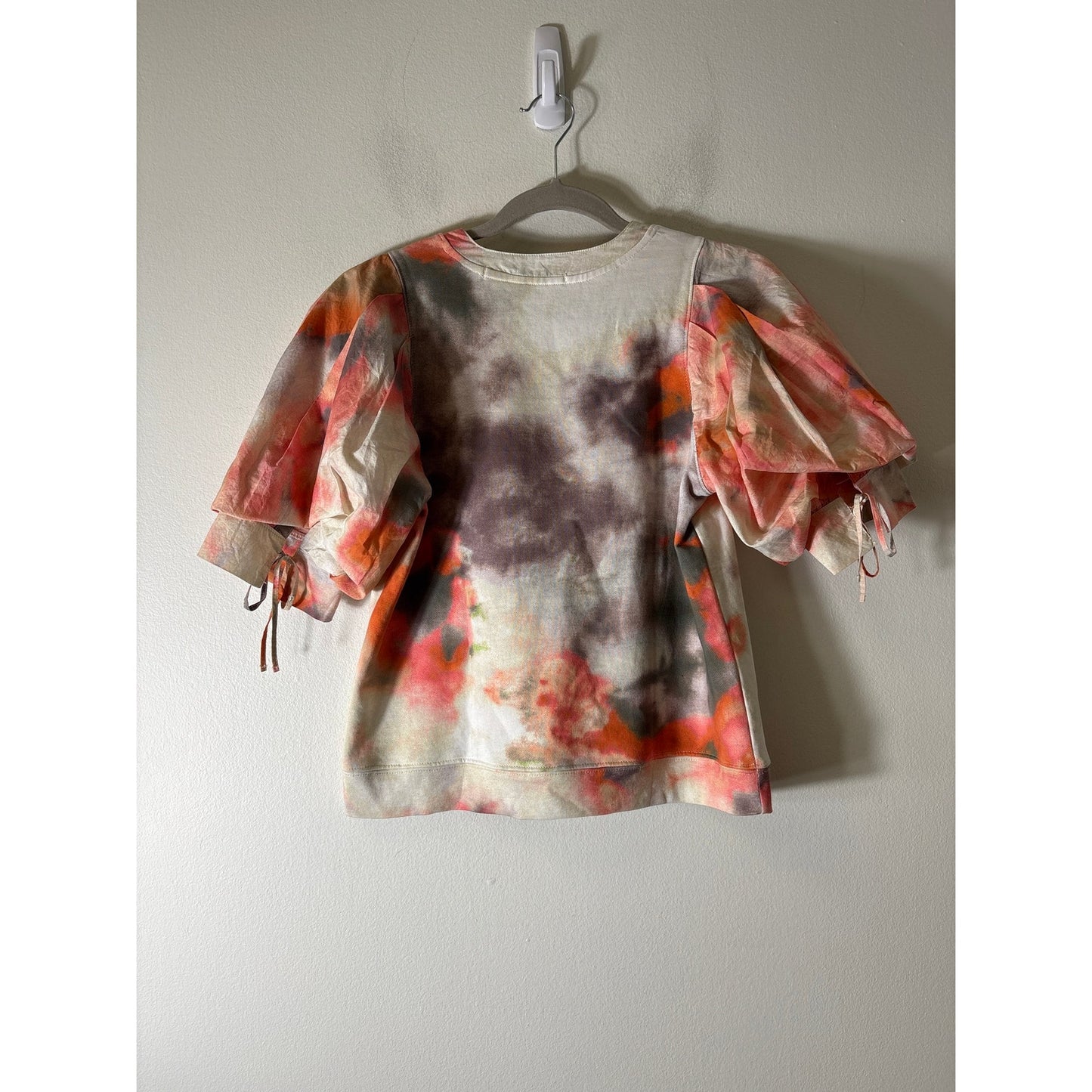 Marie Oliver Orange and Cream Tie Dye Puff Sleeve Pima Cotton Top Sz S