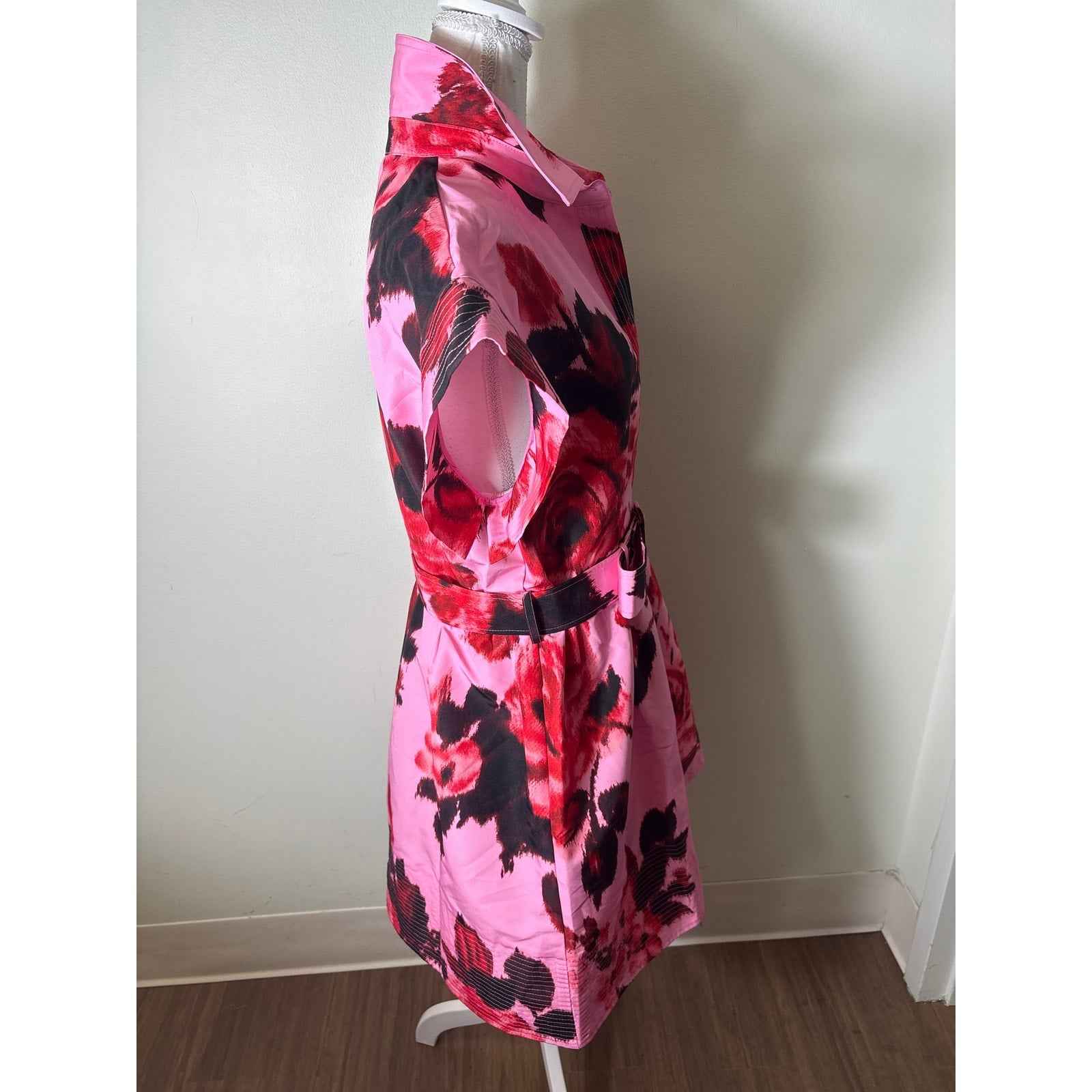 NWT Tuckernuck Pink "Falling Roses" Cap Sleeve Button Up Dress Sz XL