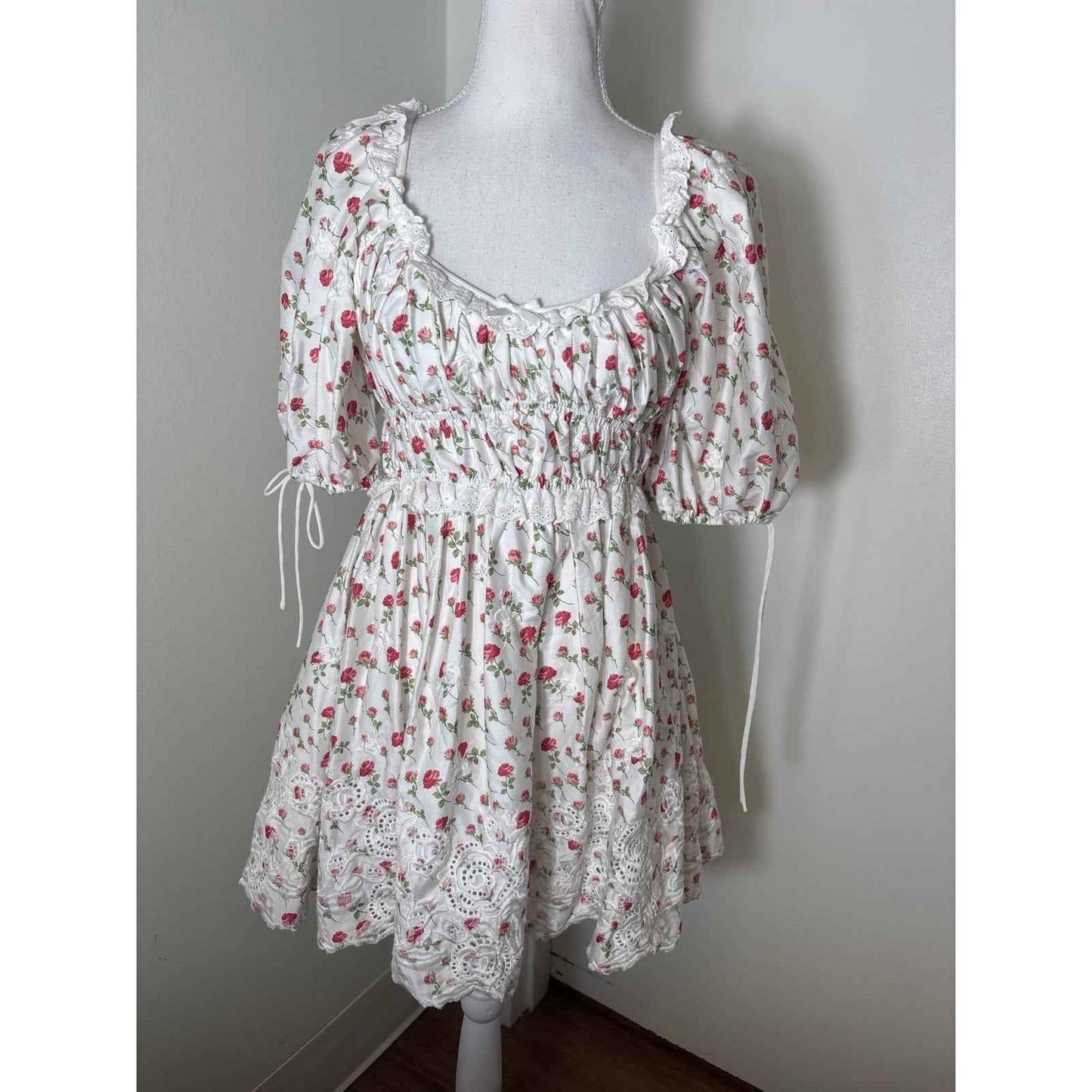 For Love & Lemons White and Pink Floral Mini Dress Sz XS