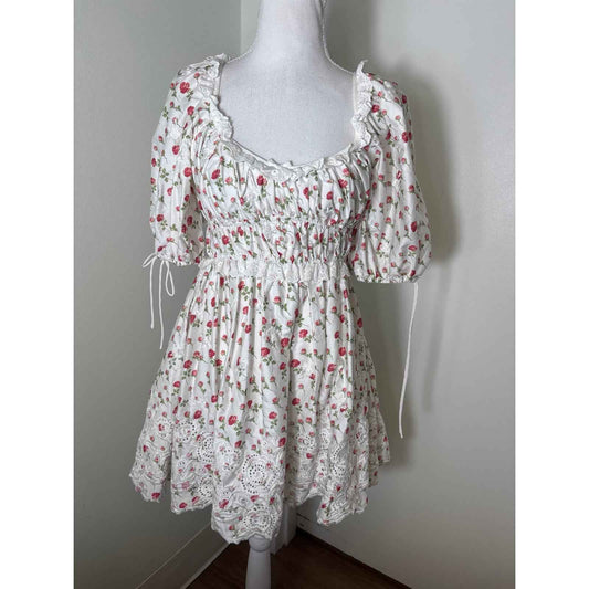 For Love & Lemons White and Pink Floral Mini Dress Sz XS