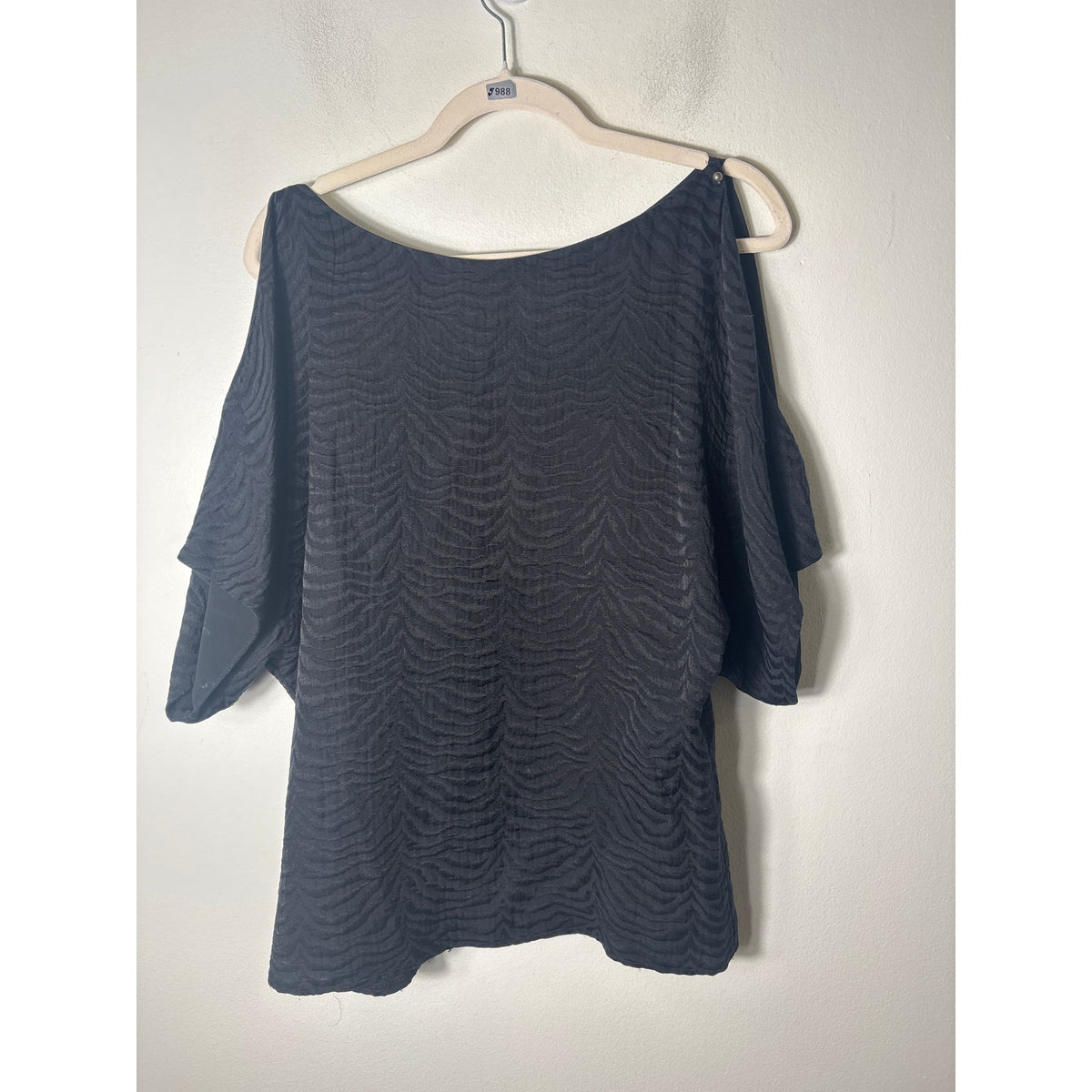 Rebecca Taylor Black Cold Shoulder Short Sleeve Textured top Sz 6
