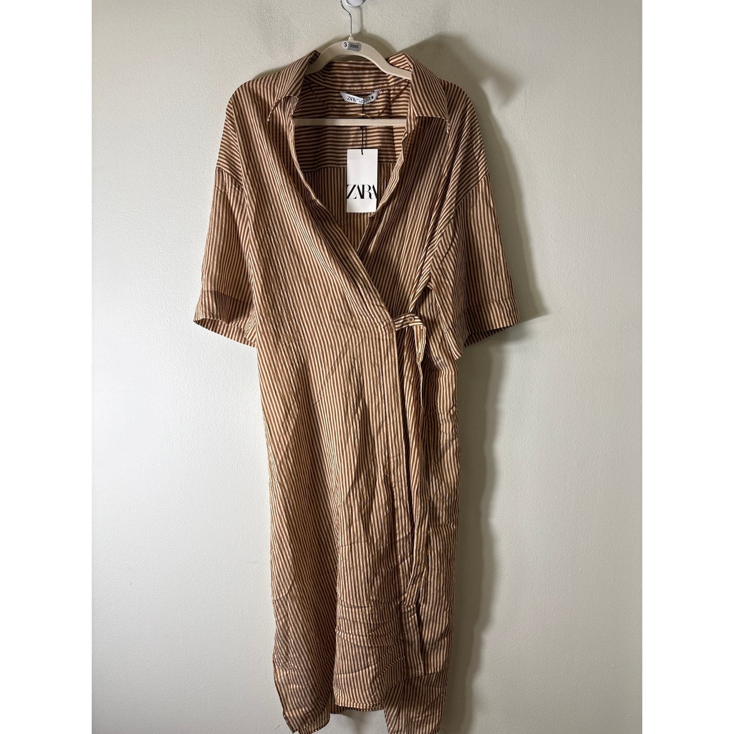 NWT Zara Brown and Goild Stripe Wrap Dress Sz L