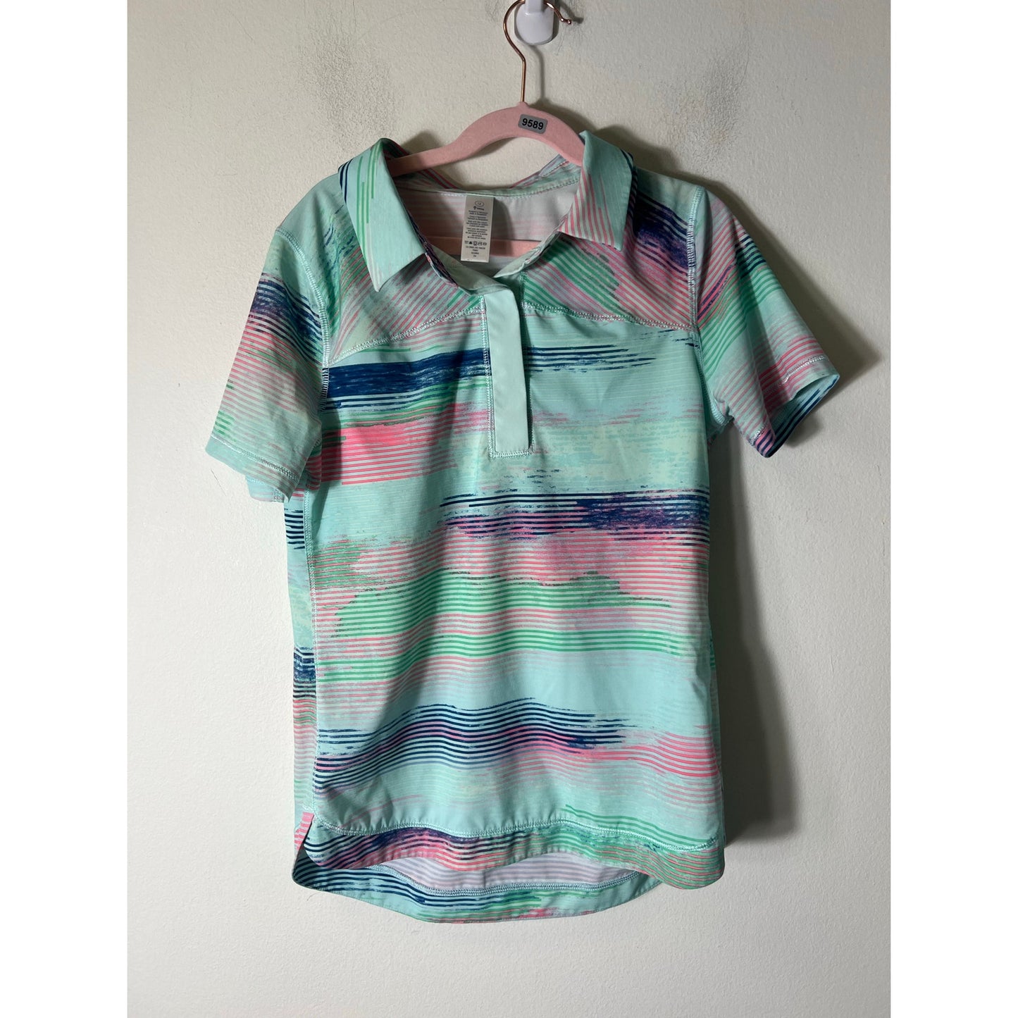 Ivivva Golf/Tennis Top Turquoise/Pink Stripe Design Sz 12