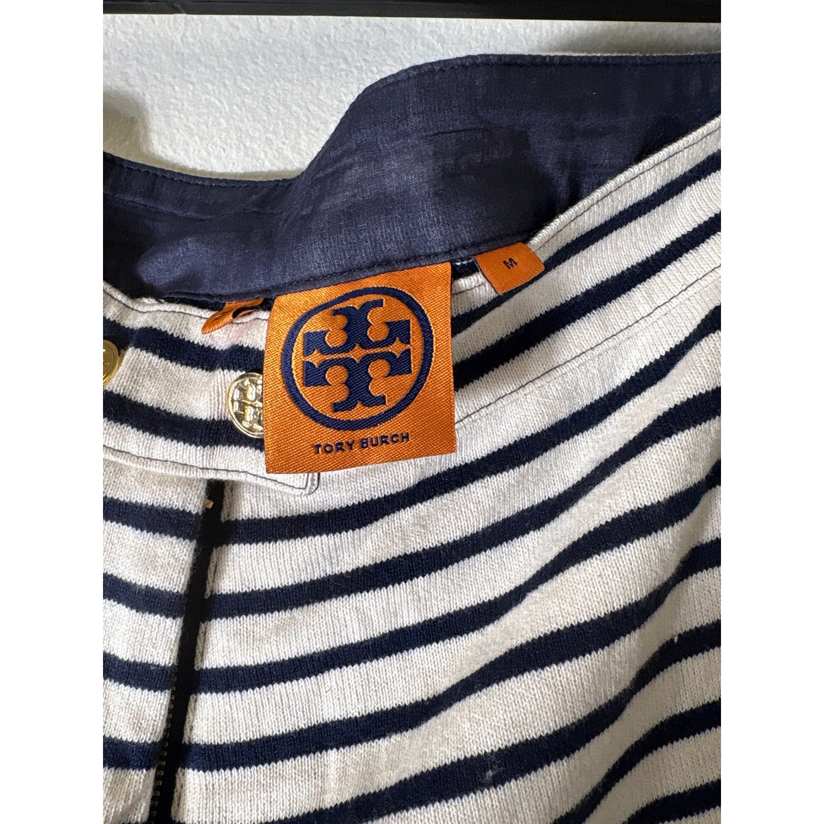 Tory Burch Navy and White Stripe Knit Pants Sz M