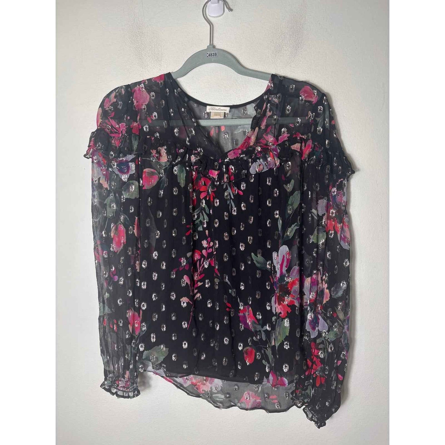 Shoshanna Black Silver Multicolor Special Occasion Long Sleeve Blouse Sz S