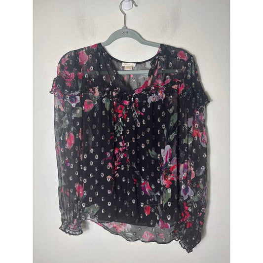 Shoshanna Black Silver Multicolor Special Occasion Long Sleeve Blouse Sz S