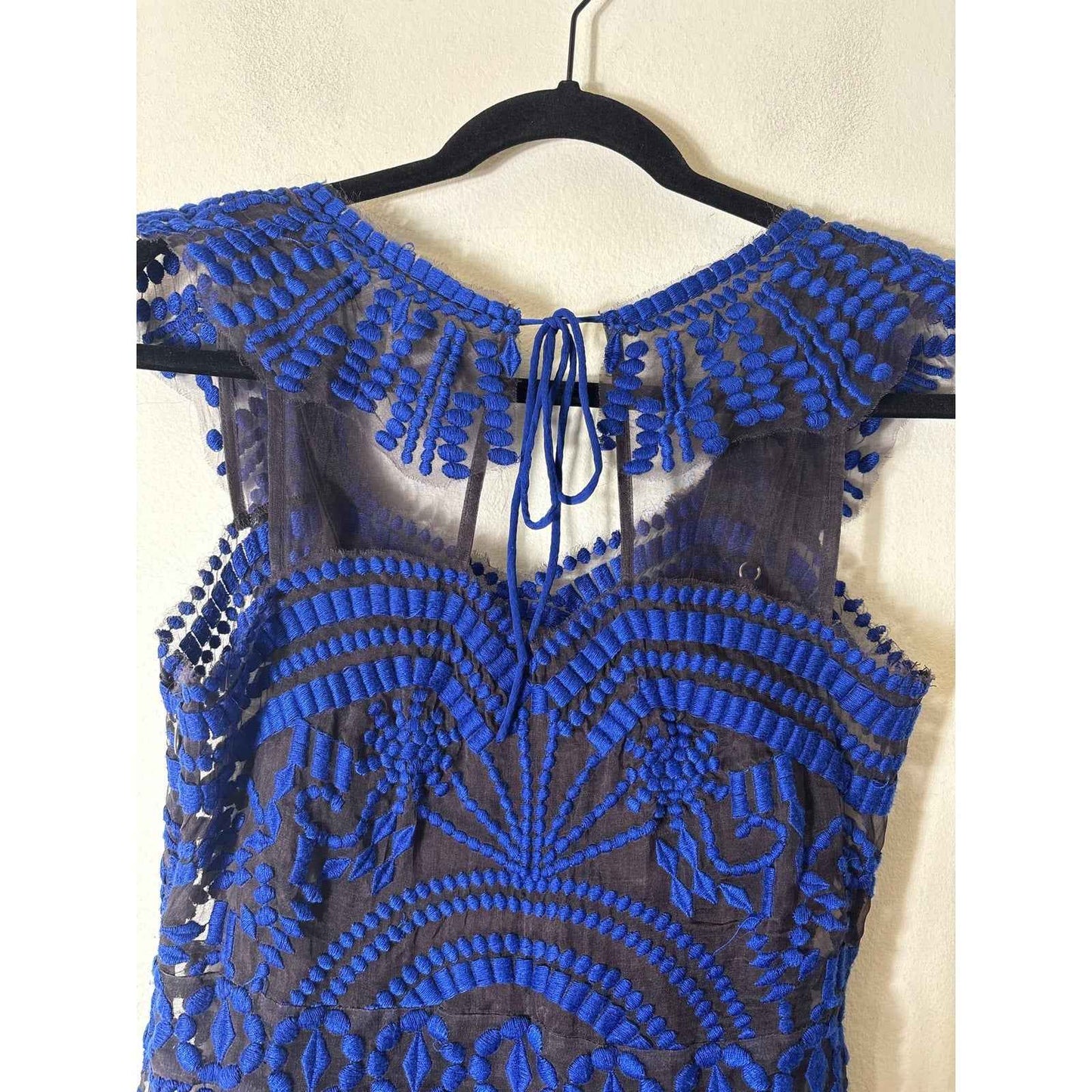 Baraschi Blue and Black Embroidered Mini Dress Sz 4