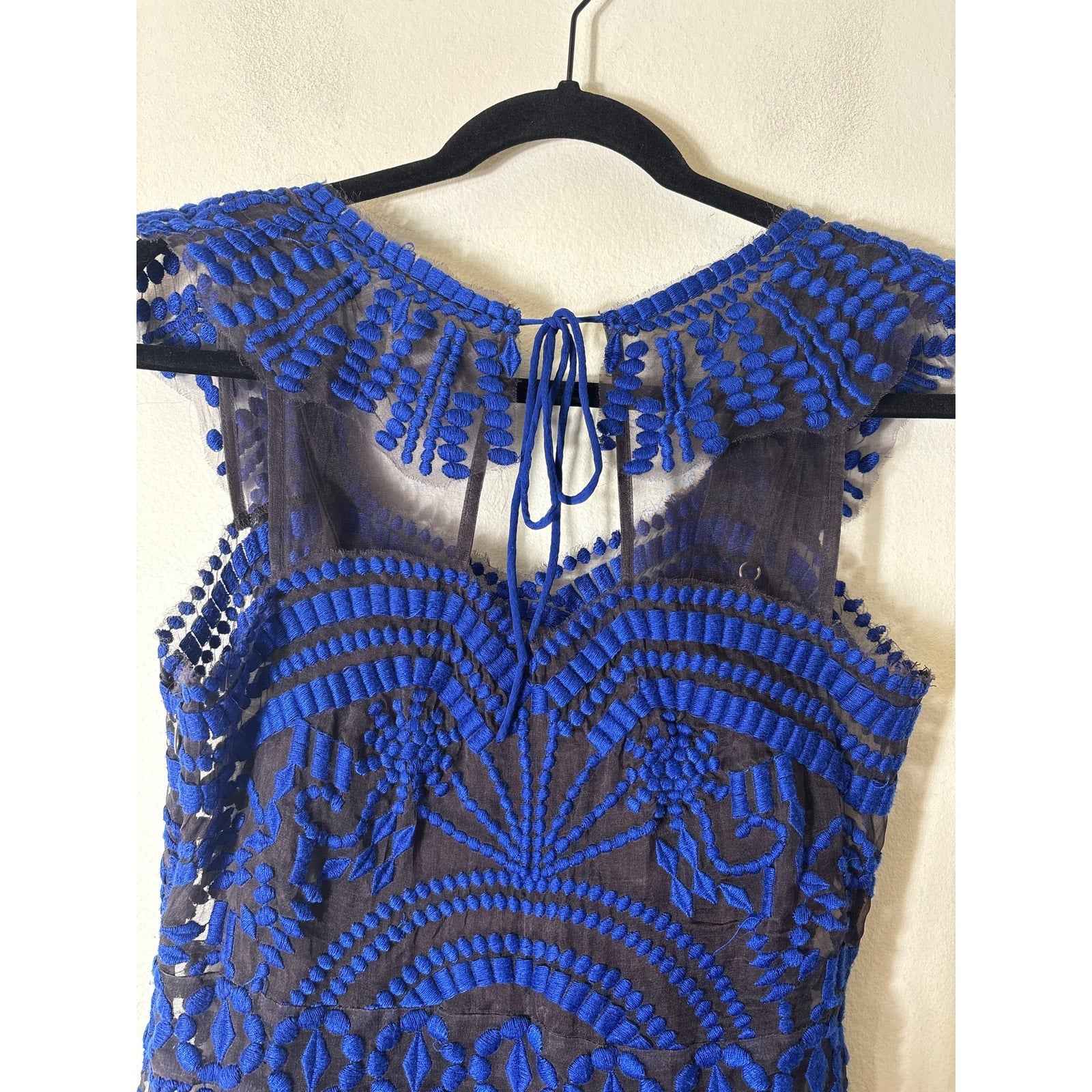 Baraschi Blue and Black Embroidered Mini Dress Sz 4
