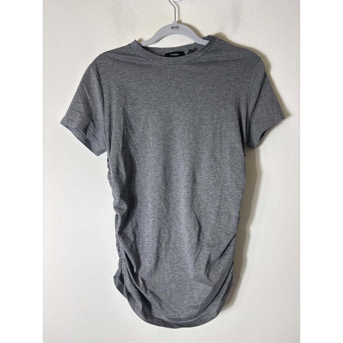 Theory Gray Short Sleeve Ruched Cotton Tee Shirt Sz L