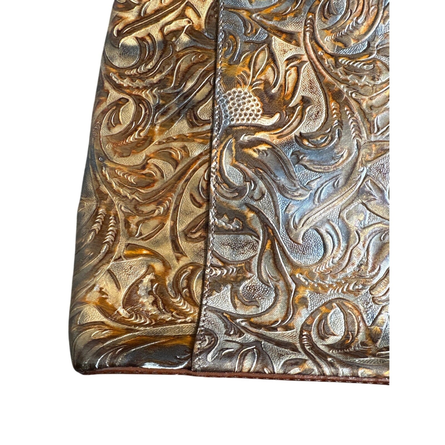 Vintage Brahmin Tan Tooled Floral Leather Crossbody Bag