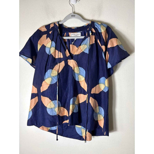 A Piece Apart Navy Blue Short Sleeve V-Neck Top Sz S