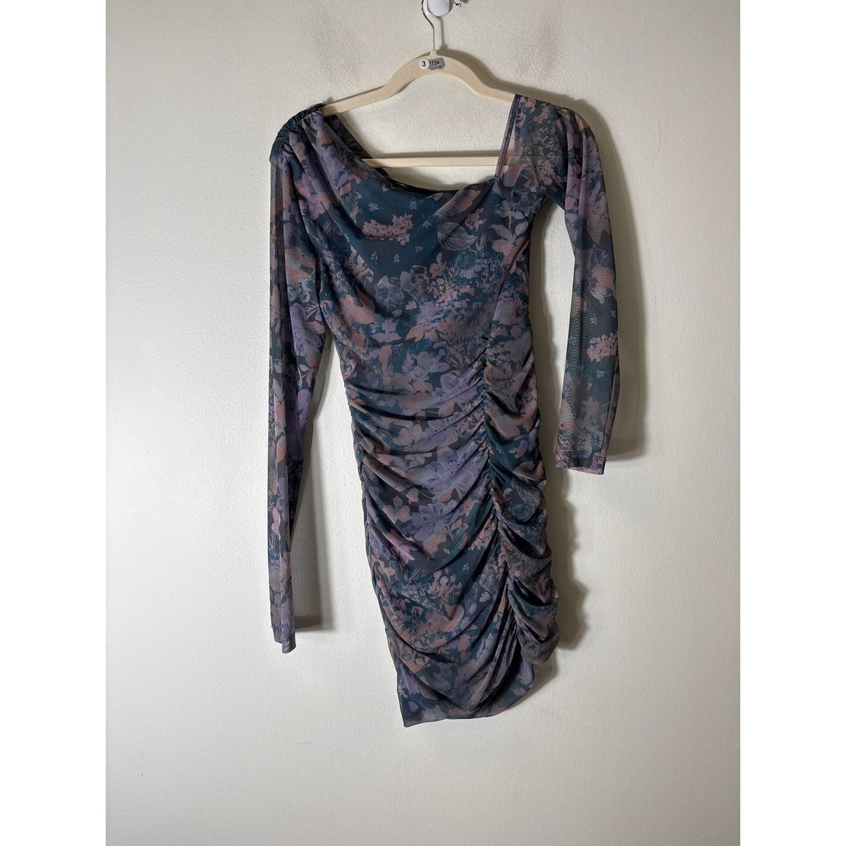 Free People Muted Blue Sheer Mesh Bodycon Mini Dress Sz XS