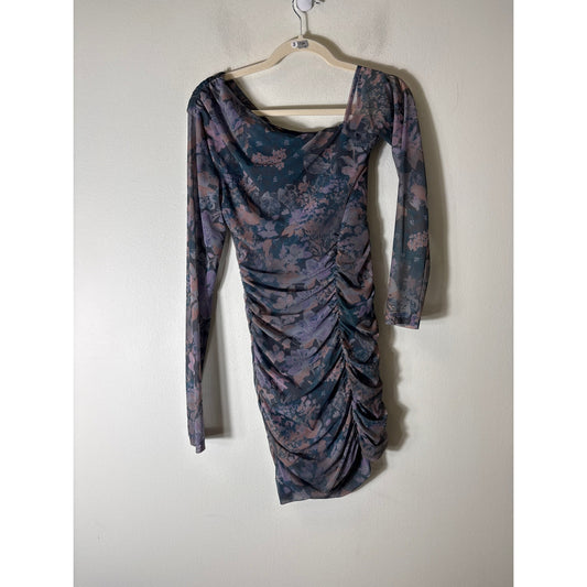 Free People Muted Blue Sheer Mesh Bodycon Mini Dress Sz XS