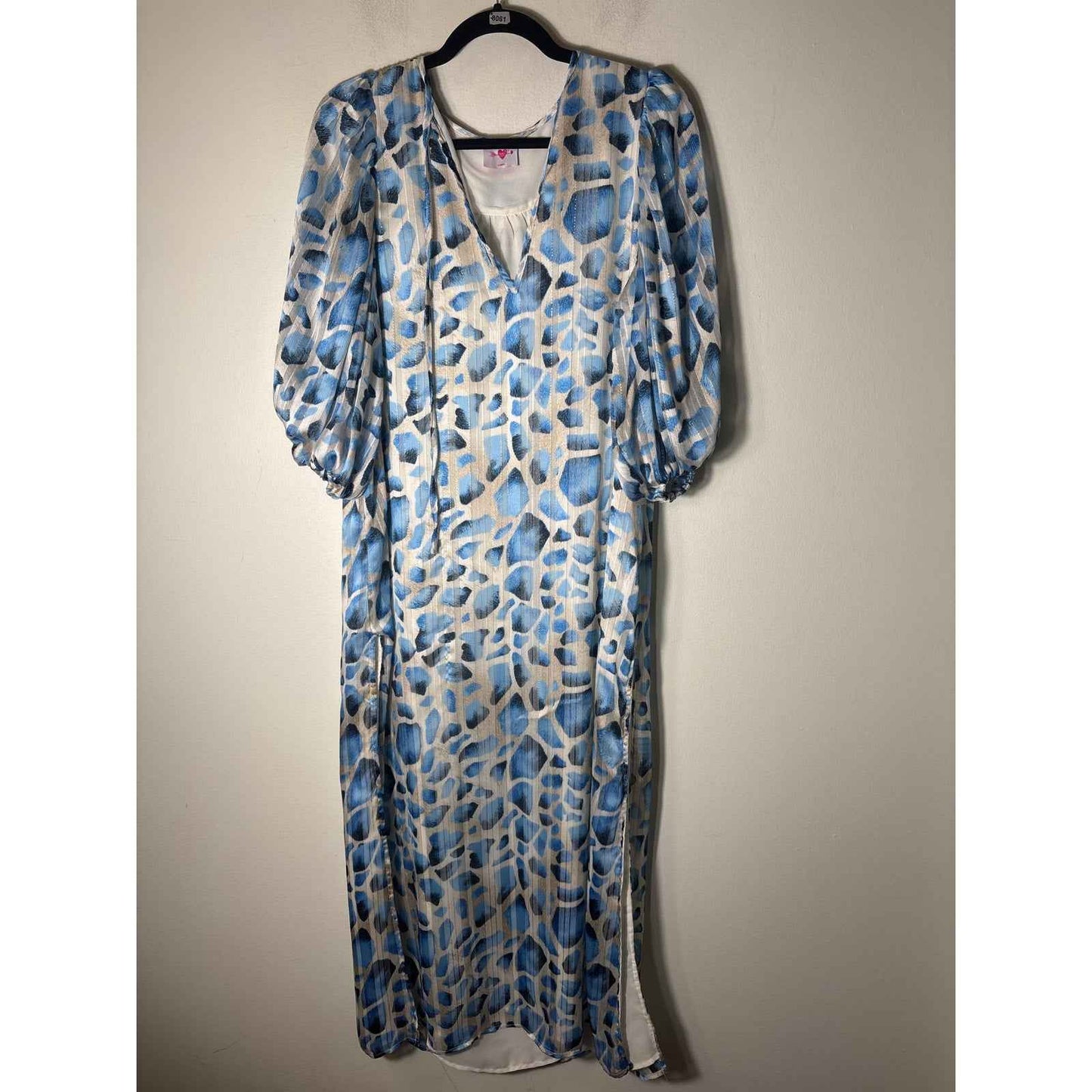 Buddy Love Blue and Gold Threaded Cheetah Maxi Dress Sz XS