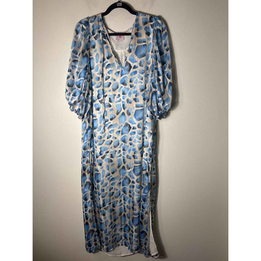 Buddy Love Blue and Gold Threaded Cheetah Maxi Dress Sz XS