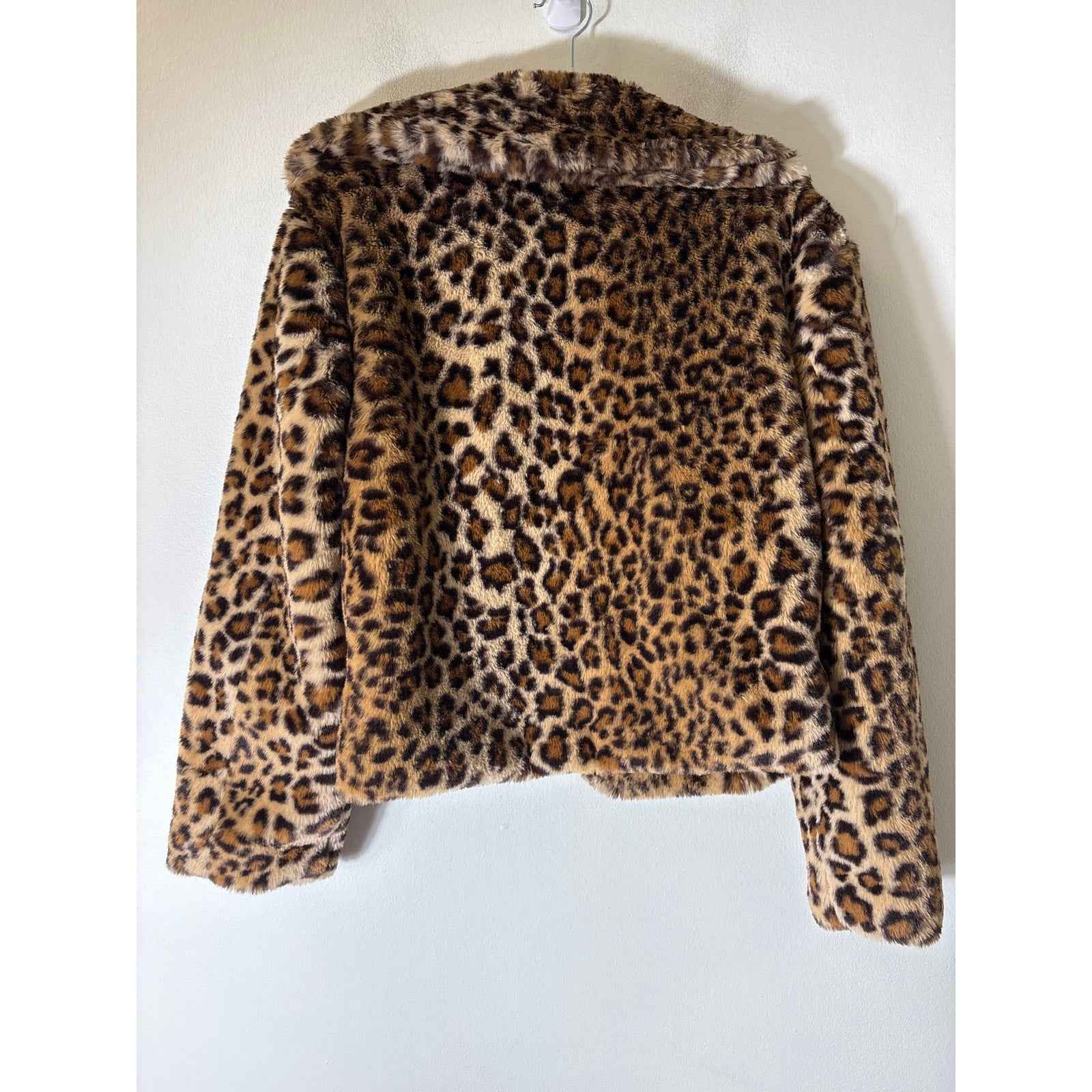 C&C California Tan Cheetah Print Long Sleeve Faux Fur Jacket Sz S
