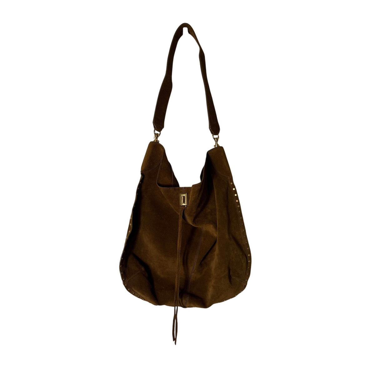 New W/O Tag Rebecca Minkoff Brown Suede Gold Studded Satchel Bag Sz 16"x15"