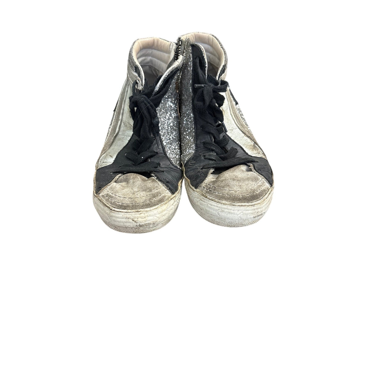 Golden Goose Black and Silver Glitter High Tops Sz 37