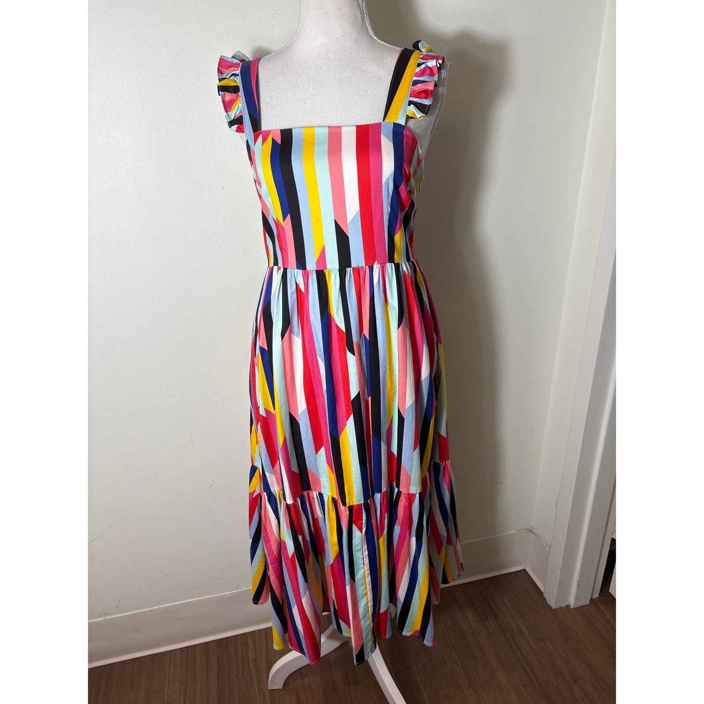 Crosby Multi Color Flutter Ruffle Shoulder Straps Maxi Dress Sz XS