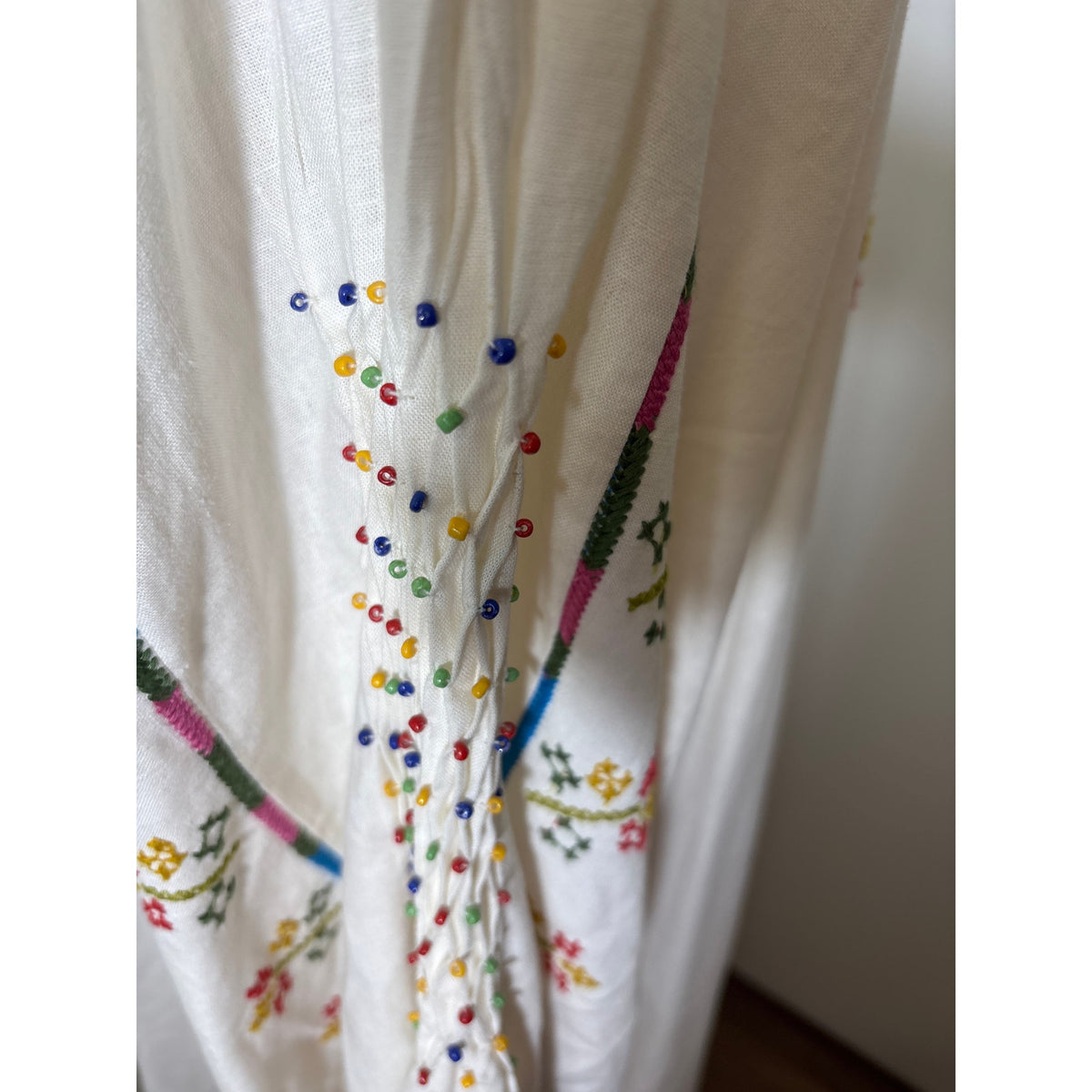 Farm Rio Off White Cross stitch Long Sleeve Maxi Dress Sz XS