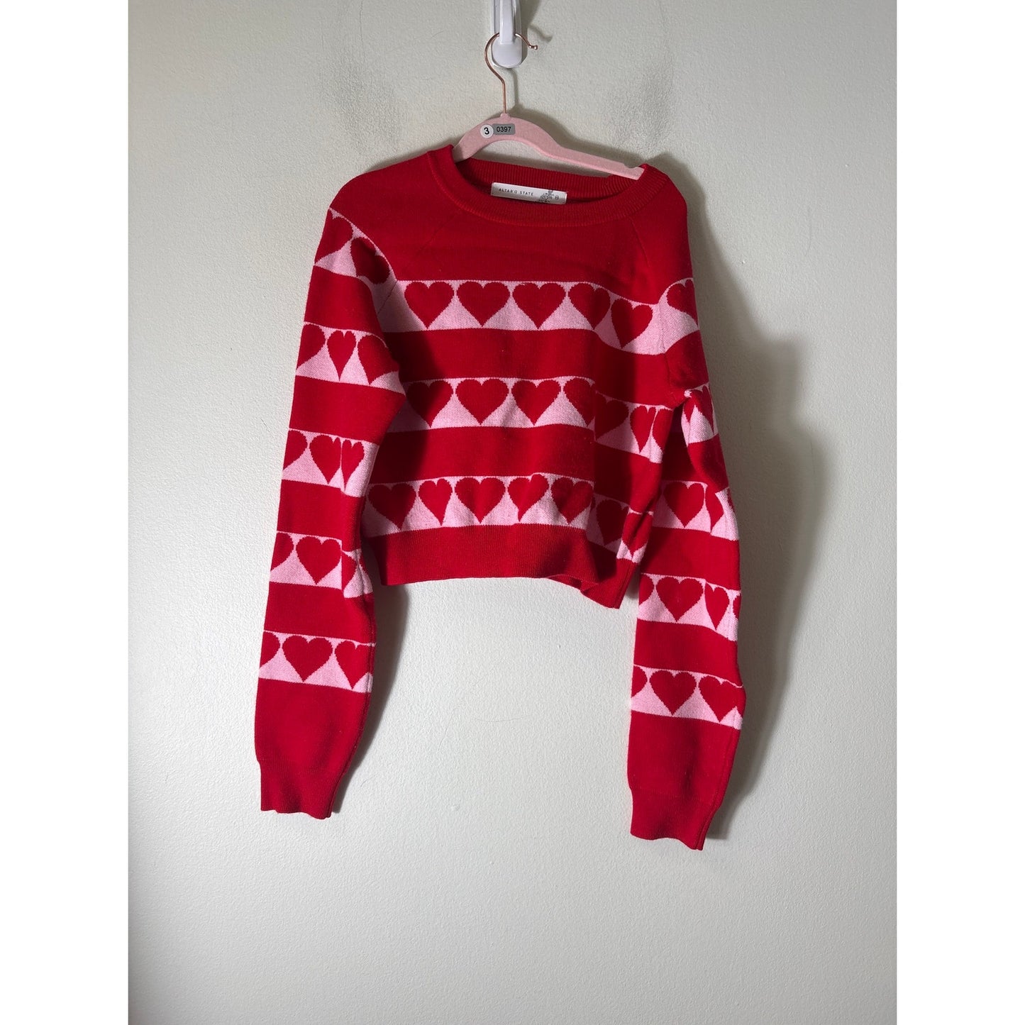 Altar'd State Red and Pink Hearts Long Sleeve Sweater Sz XS