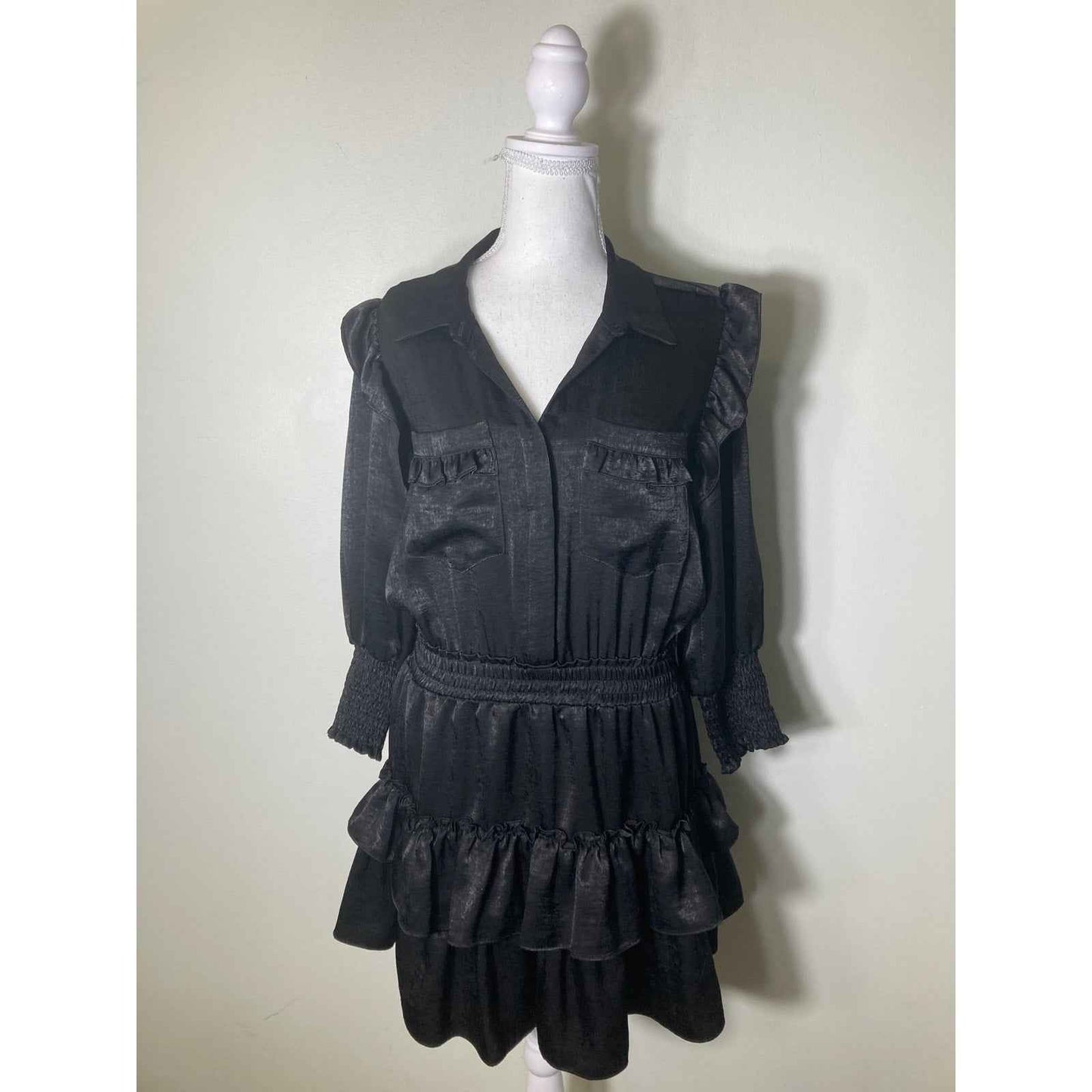 MISA Los Angeles Black Long Sleeve Mini Dress Sz M