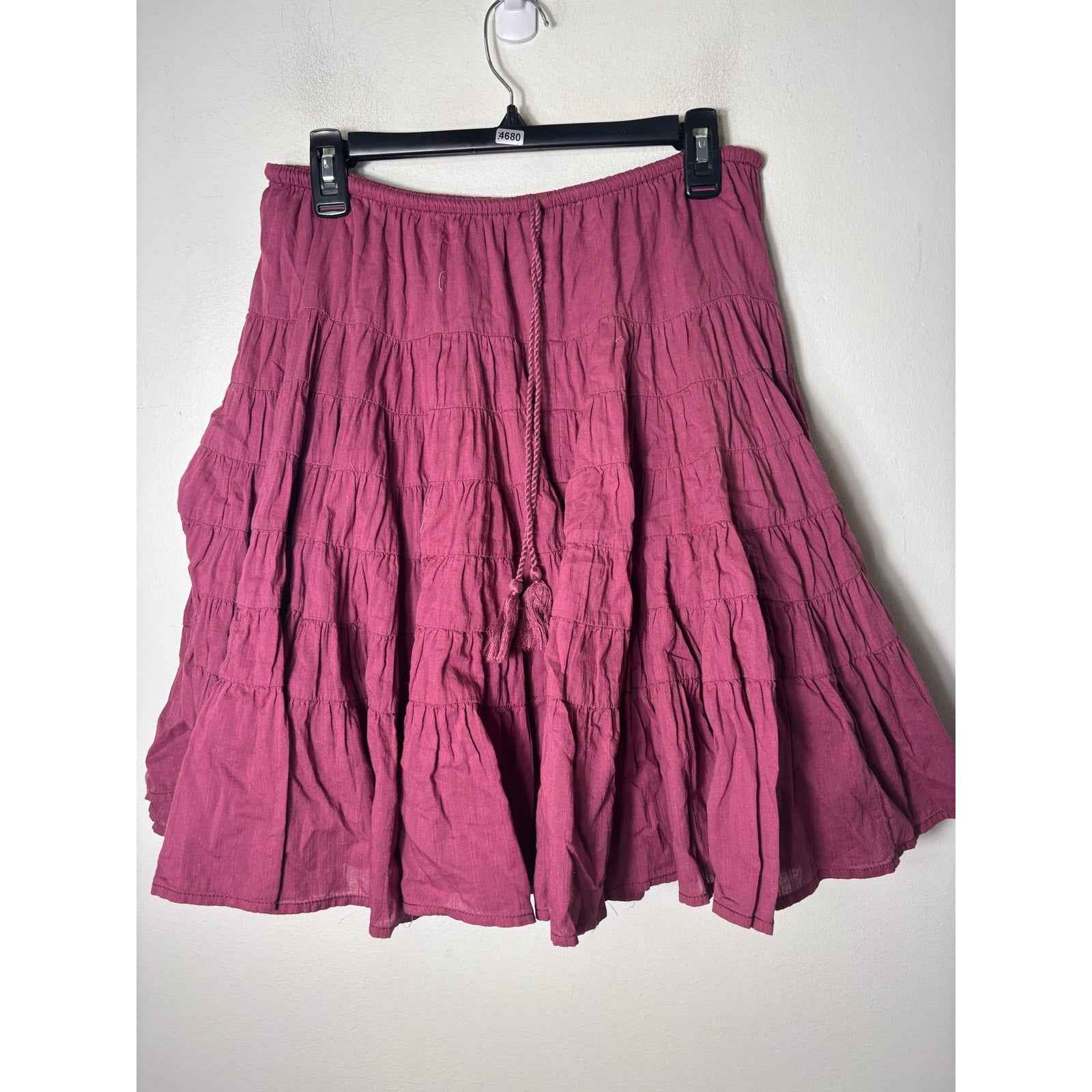 Free People Mauve Drawstring Tiered Mini Skirt Sz L