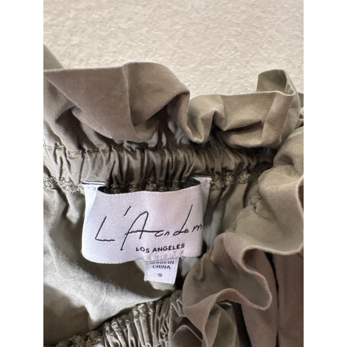 L'Academie Army Green Spaghetti Strap Cotton Top Sz S