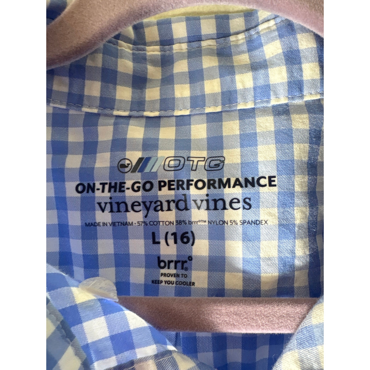 Boys Vineyard Vines Blue and White Gingham Button Up Shirt Sz L
