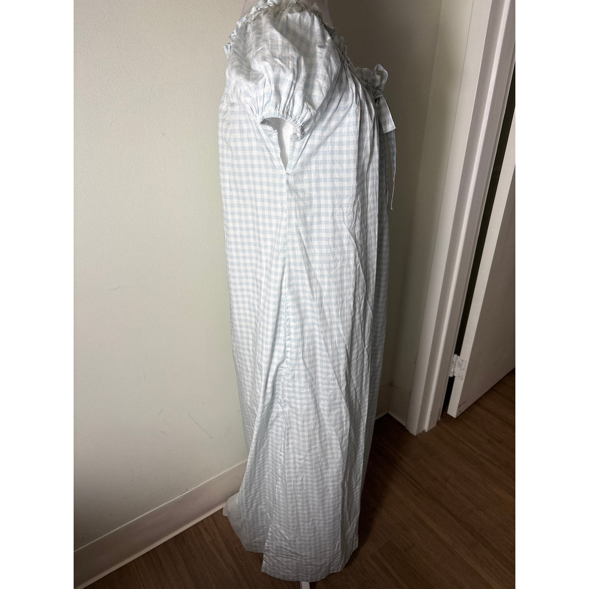 NWT Piyama Light Blue and White Gingham "Lily Long Lounge" Dress Sz M