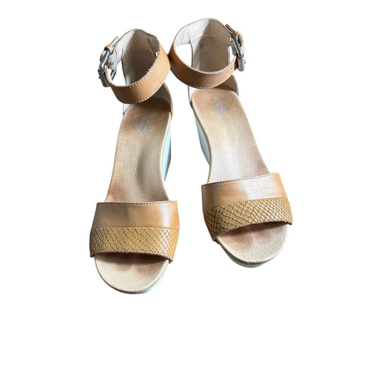 Dr. Scholls Brown Leather Ankle Strap Wedge Sandals Sz 7.5