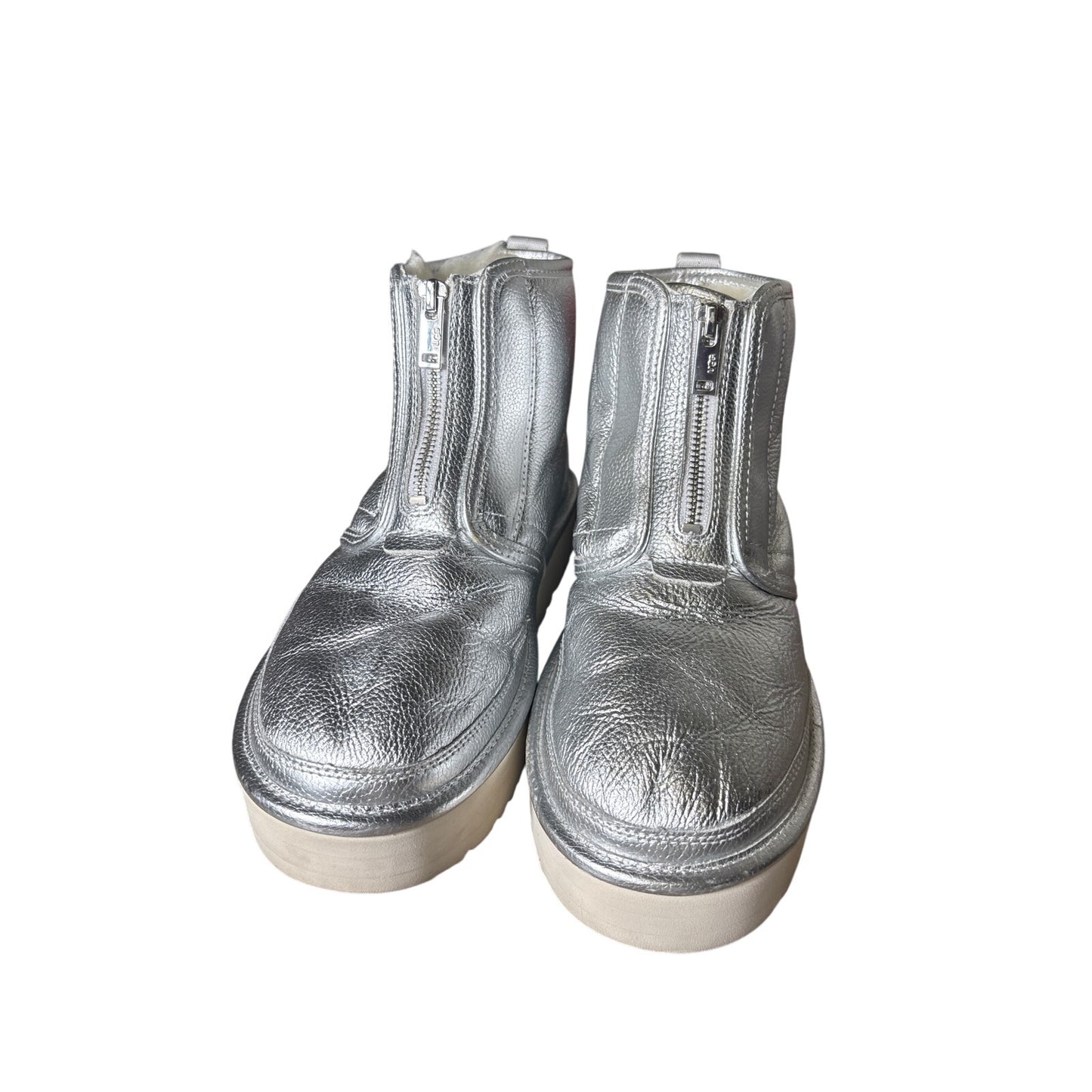 Ugg Metallic Silver Platform Fur Lined Platform Boots Sz 8