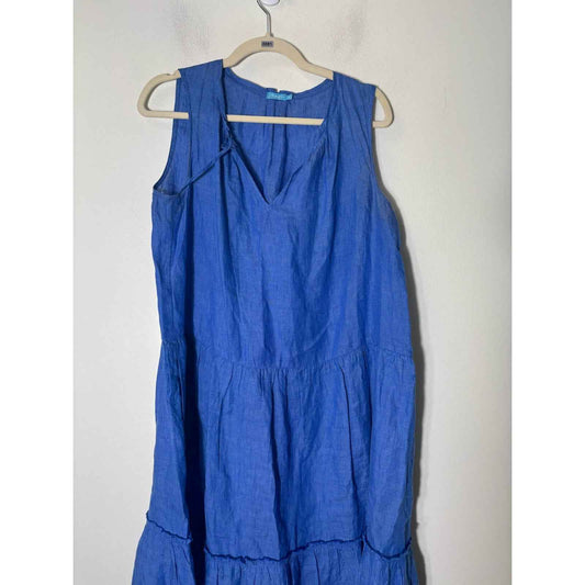 J. McLaughlin Blue Linen Sleeveless Tiered Dress Sz M