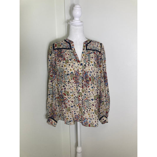 ba&sh Cream W Multi Color Floral/Heart Long Sleeve Shirt Sz 2