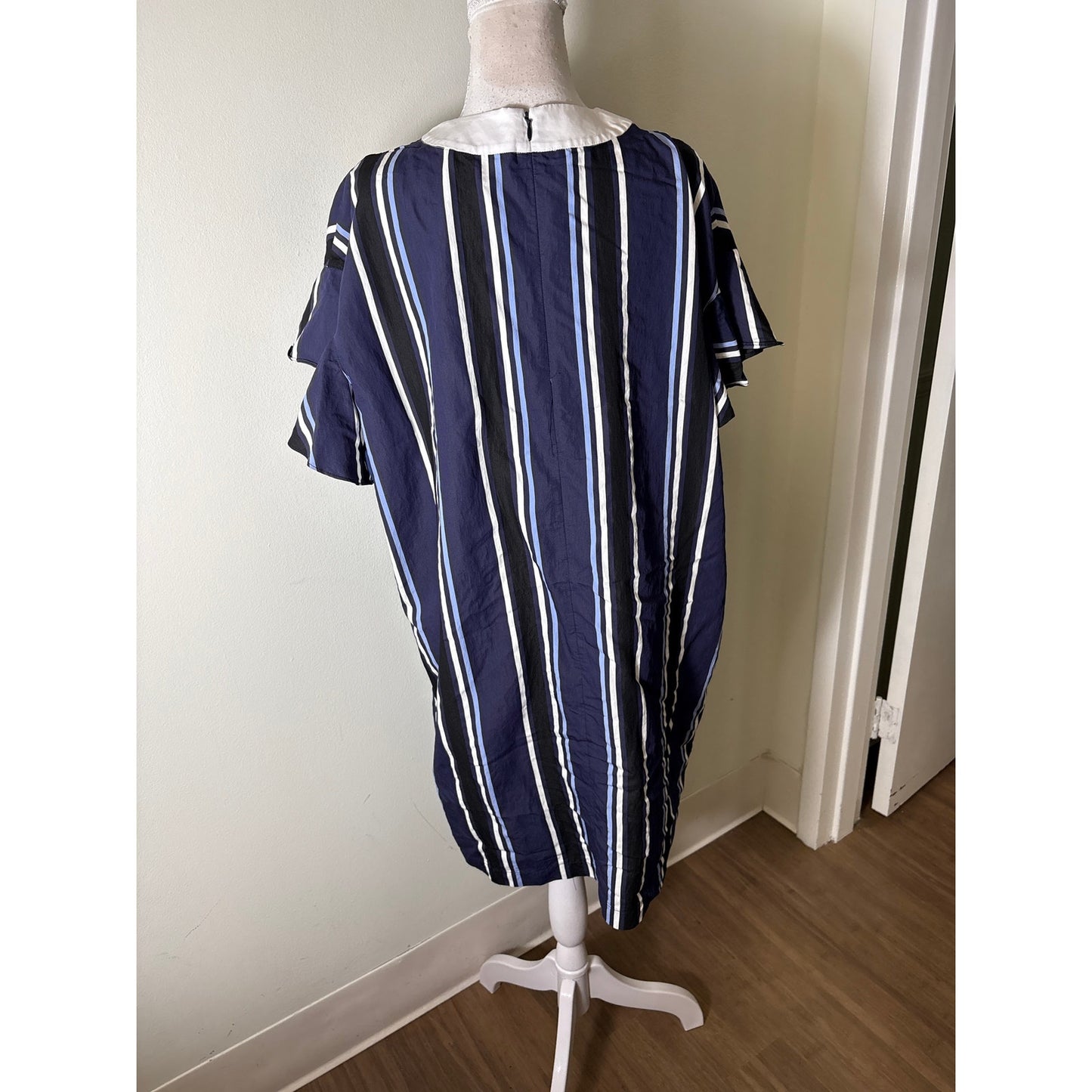 Pearl by Lela Rose Navy Blue Flutter Sleeve Cotton Tunic Dress Sz L