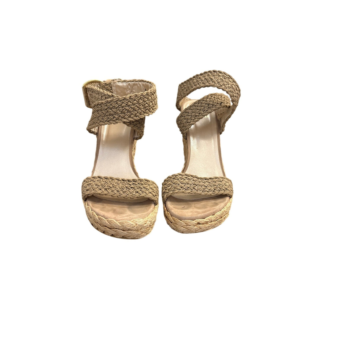Stuart Weitzman Tan Braided Rafia Wedge Sandals Sz 8.5