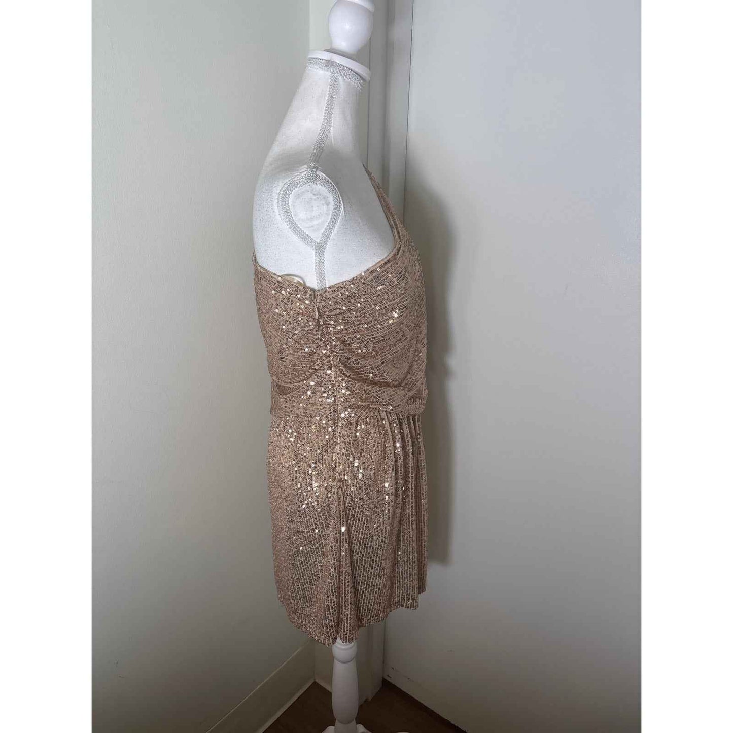Karlie One Shoulder Gold Sequin Mini Cocktail Dress Sz L