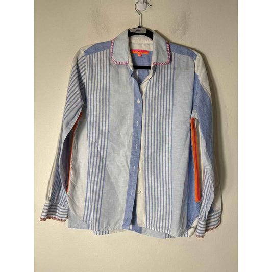 Vilagallo Blue and White Stripe Linen Long Sleeve Shirt S